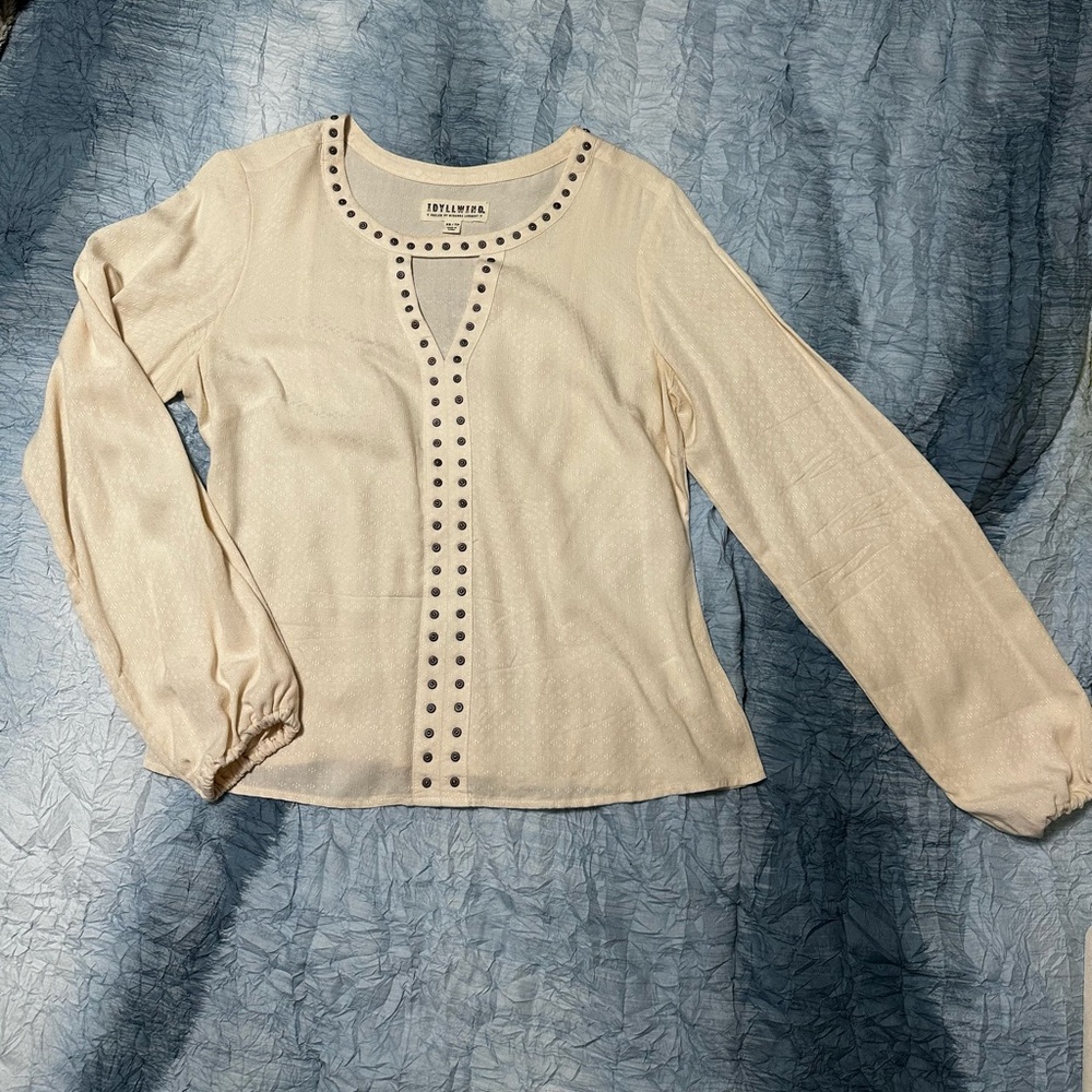 41. Idyllwind Cream Long Sleeve Top with Stud Accents